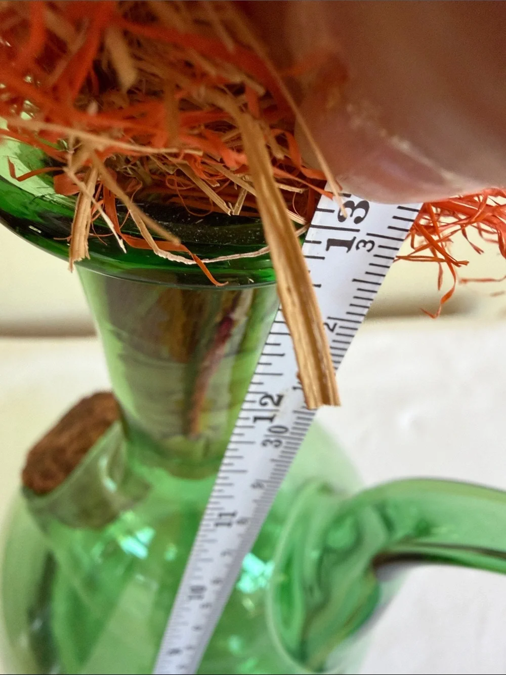 Green Blown Glass Italian wine decanter with ice holder inside.